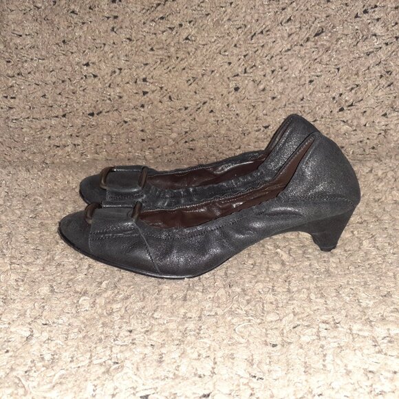 ATTILIO GIUSTI LEOMBRUNI-AGL-Black Metallic Sheen Nubuck-Buckle-Sz37.5-Near Mint - Picture 2 of 8